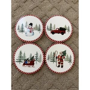 (4)  Christmas Drink Coasters‎ Ceramic w/ Cork Back